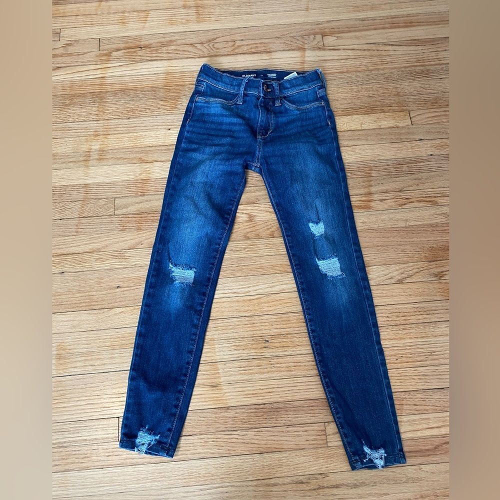 Old Navy Girl 10 Distressed Skinny Jeans Ballerina 360 Stretch Adjustable Waist